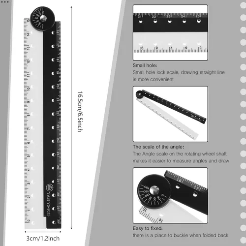 Vista 2 de 2 reglas plegables de 11.8 in/12 pulgadas, regla de medición de ángulo plegable de acrílico múltiple, transparente, flexible, en blanco y negro