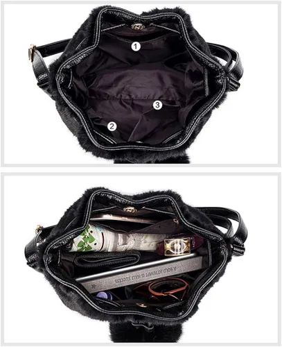Vista 4 de YAOSEN Bolso de hombro con cordón de felpa para mujer con pompón