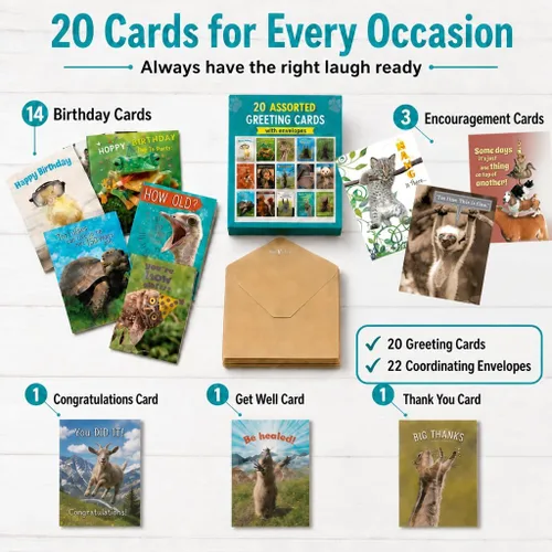 Vista 2 de Leanin' Tree Wildly Funny - Made In USA - 20 Tarjetas Surtidas con Sobres para Todas las Ocasiones, Tarjetas de Cumpleaños Suficientemente