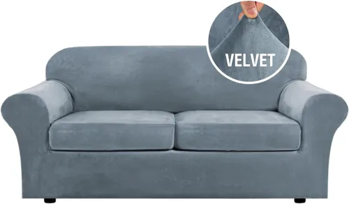 Vista 51 de H.VERSAILTEX - Funda elástica para sofá de 2 piezas, funda protectora de terciopelo, suave, con parte inferior elástica, con un ancho de hasta 49