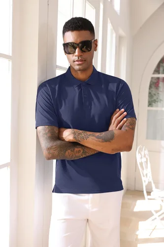 Vista 4 de TACVASEN Camisas de manga corta para hombre, camisas de pesca para hombre, camisas de polo con cuello azul marino para hombre, polo de enfriamiento