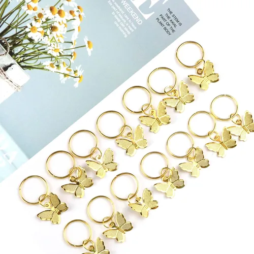 Vista 4 de NAISKA 20 accesorios para el cabello de mariposa, brazaletes, dijes y anillos de joyería para mujer (dorado)