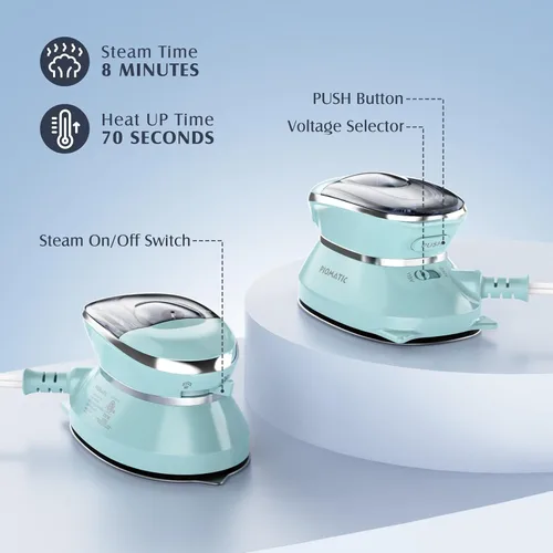 Vista 6 de PIOMATIC Mini plancha de viaje con vapor para ropa con doble voltaje, mini máquina de planchar portátil con suela antiadherente, plancha pequeña