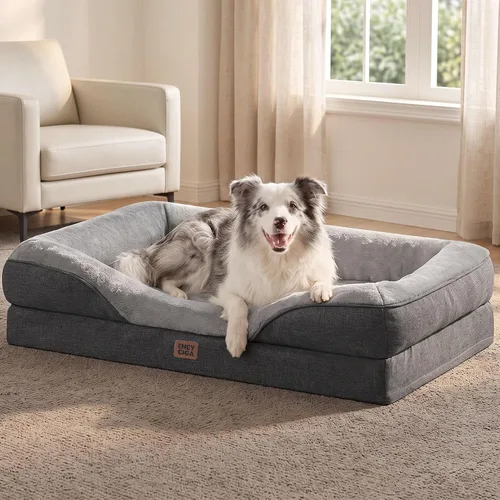 Vista 27 de EHEYCIGA Cama ortopédica para perros medianos, sofá cama de espuma viscoelástica con lados, forro impermeable y funda extraíble lavable, sofá