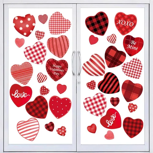 Vista 11 de 12 hojas de calcomanías para ventana del día de San Valentín, diseño de corazón de conversación de doble cara, calcomanías de caramelo