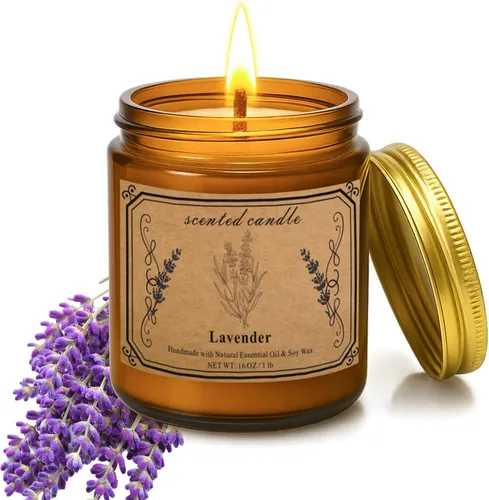 Vista 8 de Velas perfumadas, vela de cera de soja de tarro grande de 16 oz – Ámbar y sándalo con mezcla premium de cera vegetal para una combustión constante