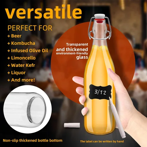 Vista 3 de 3 botellas de vidrio con tapa abatible de 25 onzas, botellas de Kombucha de 25.4 fl oz con tapas herméticas, botellas de cerveza con tapa abatible