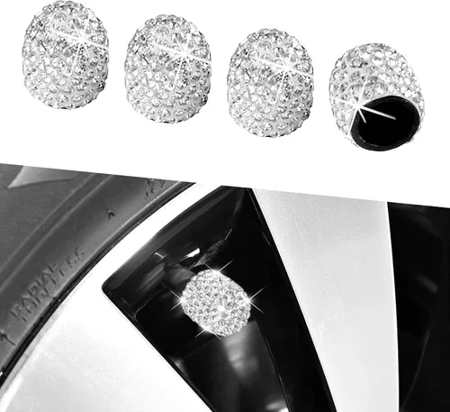 Vista 10 de Kewucn Bling Tapas de Vástago de Válvula de Neumático de Coche, Paquete de 4 Cubiertas Hechas a Mano de Cristal Centelleante con Diamantes de Negro