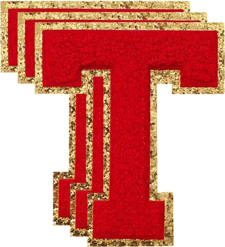 Vista 196 de 3 parches de letras de felpilla roja, parches de letras termo-adhesivas de 4-1/2" con brillantina para ropa, S