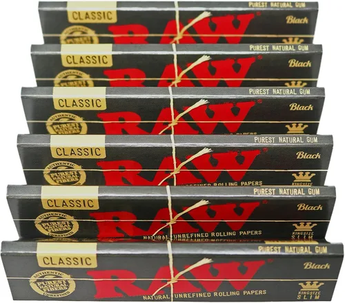 Vista 5 de RAW Paquete de 8 papeles de liar delgados negros tamaño King, incluye llavero coleccionable RAW Tiny Matte Black Murder'd Tray