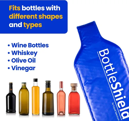 Vista 6 de Paquete de 4 bolsas de viaje reutilizables para protección de vino, de Bottle Shield, con acolchado de burbujas, irrompible, a prueba de fugas