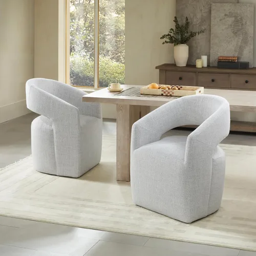 Vista 12 de KISLOT Sillas de comedor tapizadas con ruedas, sin montaje, moderno sillón de barril con rodillos para comedor, dormitorio, sala de estar, sala