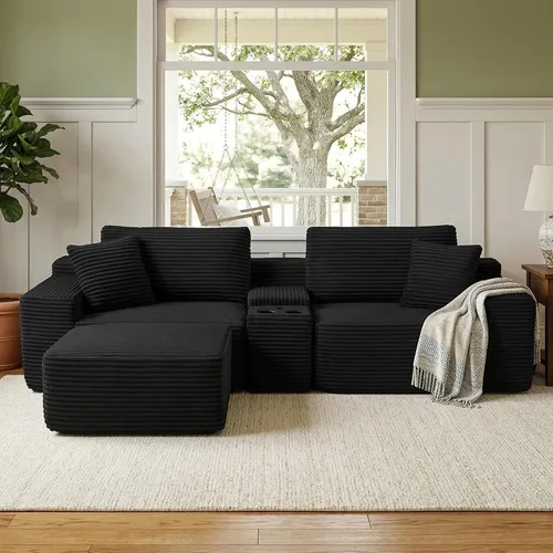 Vista 20 de Sofá modular modular de 150 pulgadas, sofá de nube moderno de gran tamaño para sala de estar, sofás en forma de U con 2 otomanas, puertos USB y Negro