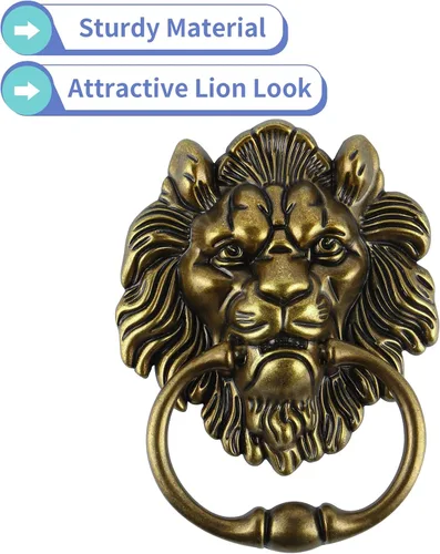 Vista 4 de MOLIGOU Aldaba de puerta con cabeza de león, aldaba decorativa para puerta delantera de 6 pulgadas, manija de anillo de puerta de león antiguo