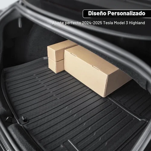 Vista 2 de Alfombrilla de maletero para Tesla Model 3 2026, protector de maletero de TPE duradero para todo tipo de clima, forro de carga trasero impermeable