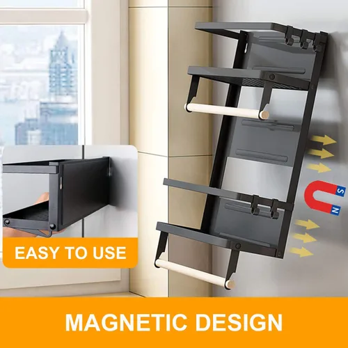 Vista 4 de EASTTOWEST Estante magnético para especias, estante magnético de cocina de 4 niveles para refrigerador, nevera, organizador con 2 soportes