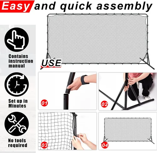 Vista 5 de Outus Red de rebote de fútbol portátil de 12 x 6 pies, equipo de entrenamiento de fútbol para fútbol, tenis, voleibol, voleibol, práctica