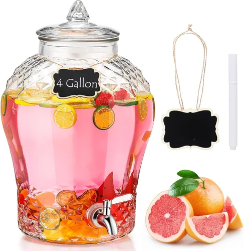 Vista 7 de Baderke Dispensador de bebidas de vidrio de 6 galones para fiestas, dispensador de agua de vidrio con espiga de acero inoxidable 18/8 a prueba