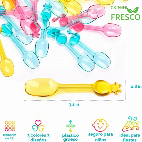 Vista 2 de GET FRESH Mini cucharas de helado de plástico – 27 piezas reutilizables coloridas pequeñas cucharas de plástico para niños – Mini cucharas