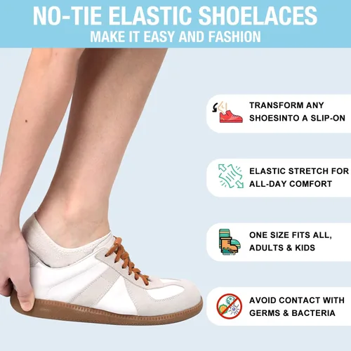 Vista 2 de Cordones para zapatos sin ataduras para niños y adultos, 6 pares de cordones elásticos para zapatos planos con hebilla de metal