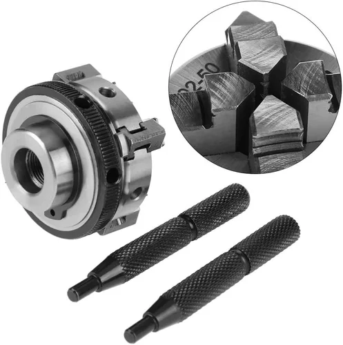 Vista 5 de Mini torno de 4 mandíbulas de 1.969 in, sujeción autocentrante reversible, montaje de rosca M14, torno manual para carpintería, mandril compacto
