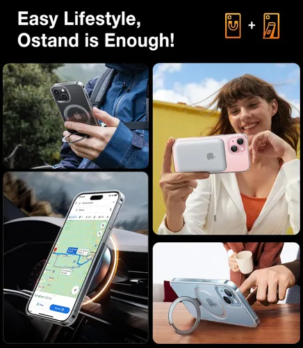 Vista 3 de TORRAS Funda ultra magnética Ostand para iPhone 13/iPhone 14 [compatible con MagSafe] [soporte resistente y soporte de anillo] Funda protectora