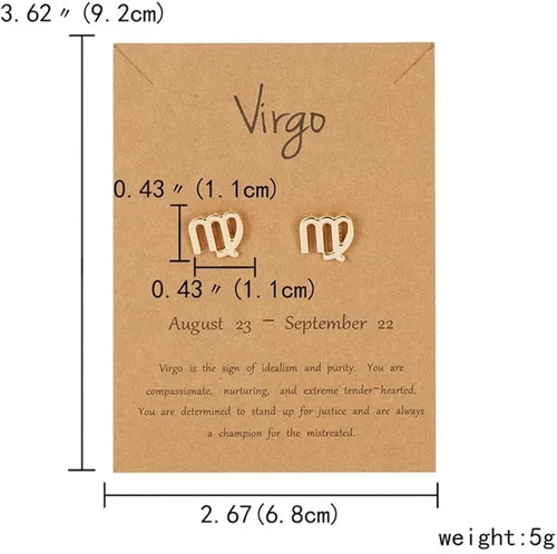 Vista 3 de Pendientes de tuerca chapados en oro de 18 quilates con tarjeta, horóscopo, zodíaco, cartulina de lágrima ligera y pequeña astrología, para mujeres