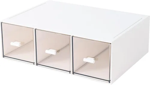 Vista 8 de MILULUGO Organizador de plástico con 3 cajones para almacenamiento de cosméticos, organizador de escritorio, organizador de maquillaje para esmalte