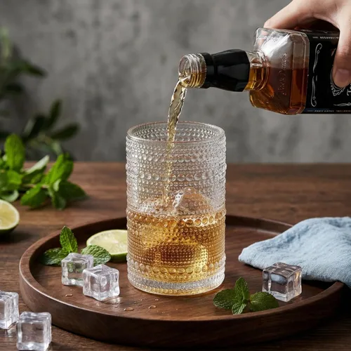 Vista 6 de ZOOFOX Juego de 6 vasos de bebida vintage, vasos transparentes de 13 onzas, cristalería con diseño en relieve para bebidas, agua, jugo, cerveza
