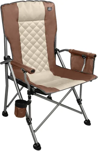 Vista 8 de Silla de camping plegable acolchada con reposabrazos duro, soporte para tazas, resistente para adultos, respaldo acolchado, silla de campamento