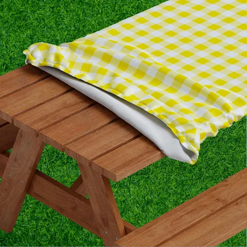 Vista 13 de Sorfey Mantel de picnic ajustado con elástico, vinilo con reverso de franela, se adapta a mesa de 48 x 24 pulgadas, rectangular, a prueba de agua