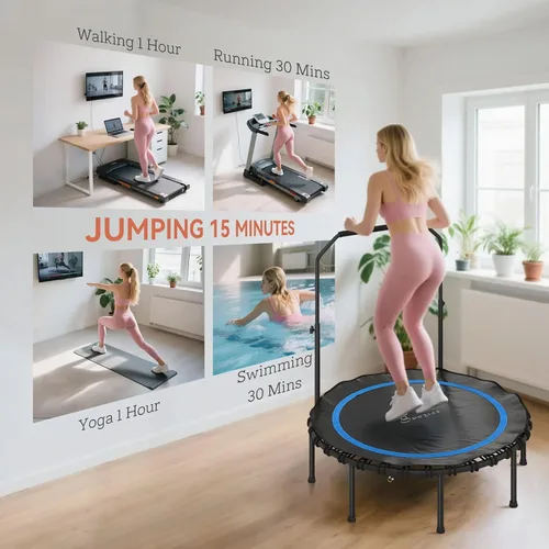 Vista 7 de Trampolín de fitness plegable de 40/48 pulgadas, mango de espuma ajustable, rebote silencioso y estable para gimnasio en casa, niños y adultos