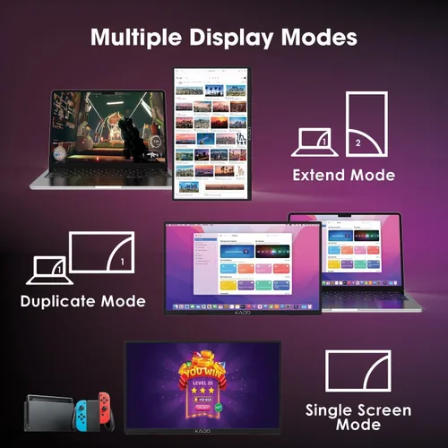 Vista 5 de Kado Monitor portátil de 15.6 pulgadas FHD 1080p, carga inversa de 45 W, USB-C mini-HDMI, monitor para juegos, pantalla IPS altavoces integrados