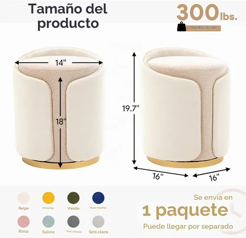 Vista 2 de Taburete Giratorio de Tocador con Base Dorada Cómoda Silla de Tocador Taburete Redondo Moderno para Tocador de Maquillaje Otomana de Tocador Beige