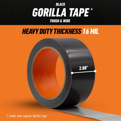 Vista 13 de Gorilla Cinta resistente y ancha, cinta negra, 2.88 pulgadas x 25 yardas (paquete de 1), resistente y resistente a la intemperie para interiores