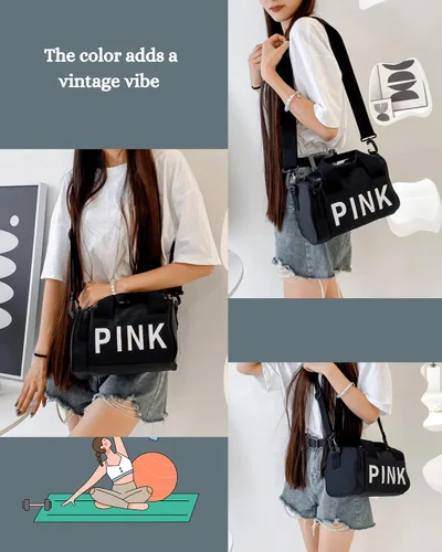 Vista 7 de Bolsa de gimnasio pequeña estética, bonita bolsa de lona con asa, bolsa de viaje para el hombro, bolsa cruzada resistente para deportes de natación