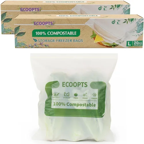 Vista 11 de Bolsa con cremallera 100% compostable para aperitivos Bolsas de almacenamiento pequeñas ecológicas Bolsa para congelador A base de plantas sin