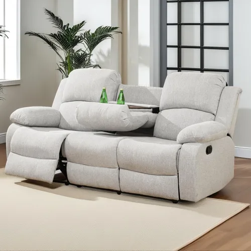 Vista 47 de Conjunto de sofá para sala de Estar, sillón reclinable de cuero transpirable, sofá de 3 plazas para cine en casa con portavasos para apartamento