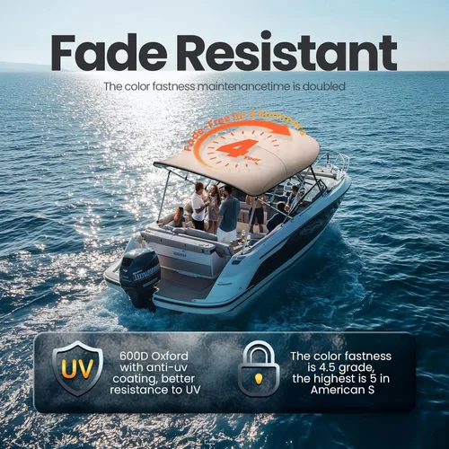 Vista 3 de KING BIRD Toldo Superior de Barco Bimini de 3-4 Arcos Protección Solar Toldo de Barco Impermeable Marco de Aluminio Inoxidable de 1 Pulgada 46