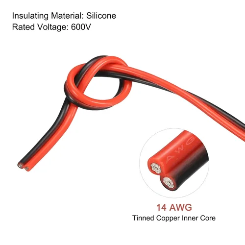 Vista 3 de MECCANIXITY Alambre de calibre 14, 2 conductores, alambre de silicona paralelo de 14 AWG, alambre trenzado de alambre de cobre estañado, carrete