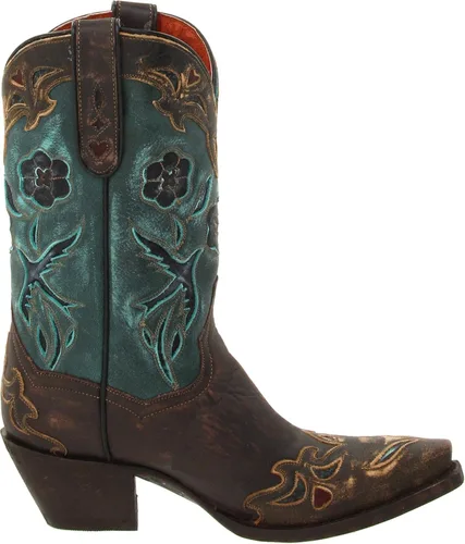 Vista 6 de Dan Post Botas casuales para mujer Blue Bird Floral Tooled-Inlay Snip Toe Casual Mid Calf Tacón medio 2-3" - Marrón