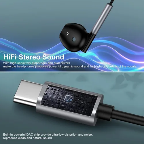Vista 5 de Auriculares USB C Samsung con cable para Samsung Galaxy S26 S25 Edge S24 Negro puro