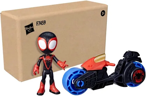 Vista 2 de Spidey y sus increíbles amigos Miles Morales figura de acción con motocicleta de juguete, juguetes preescolares, para niños a partir de 3 años