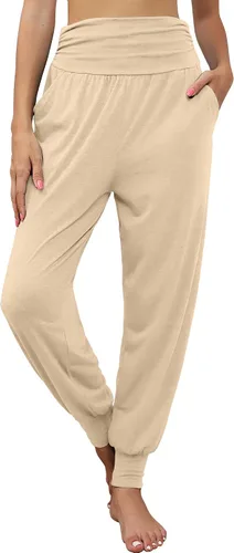 Vista 2 de Paquete de 2 pantalones deportivos de yoga para mujer, cómodos pantalones deportivos con bolsillos, casuales, holgados, cómodos y de cintura alta