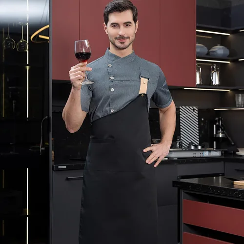 Vista 4 de Conjunto de chaqueta de chef para hombre (abrigo+delantal)