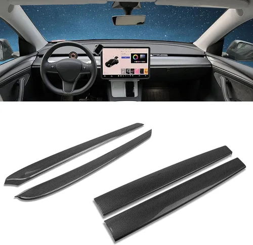 Vista 13 de x xotic tech Cubierta de panel de consola central con patrón de fibra de carbono brillante, compatible con Tesla Model 3 2017 2018 2019 2020 2021