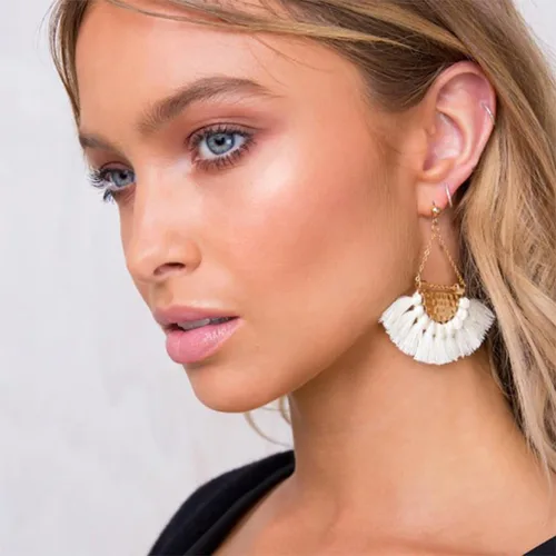 Vista 2 de Youniker - Pendientes de borla bohemia, estilo retro, con borla, estilo bohemio, para mujer