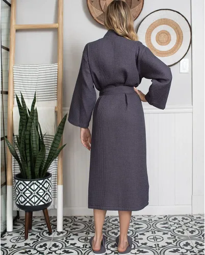 Vista 6 de Lotus Linen Batas ligeras de tejido gofre para mujer, bata larga de algodón suave, bata de baño tipo kimono para spa