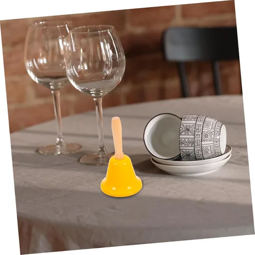 Vista 5 de MAGICLULU Campana de llamada de Navidad con mango de madera, campana de mano sólida para decoración de cena de Navidad, color amarillo