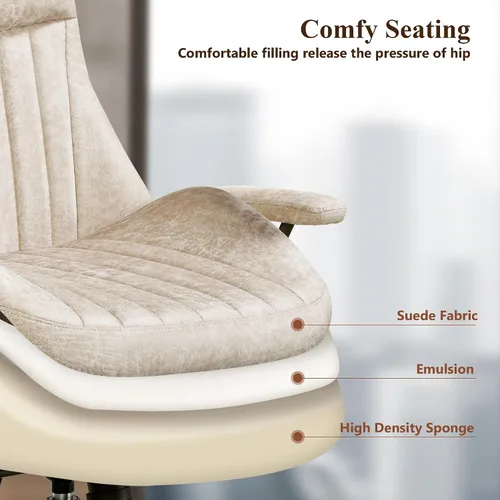 Vista 6 de Mid Century Modren - Silla de oficina, escritorio para computadora con ruedas, silla ejecutiva ergonómica de respaldo alto con soporte lumbar, silla